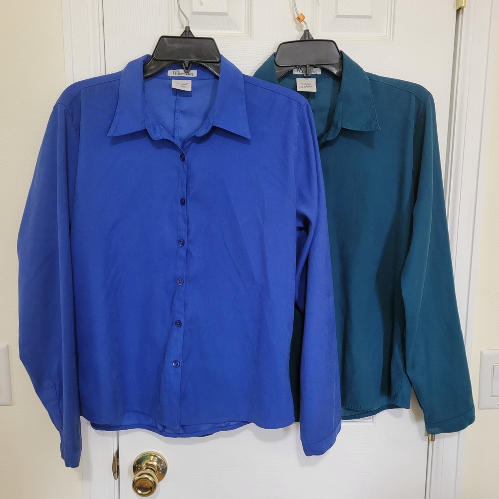Willow Bay Womens Long Sleeve Button Down Shirt Bundle Blue Teal Small 2 Pack